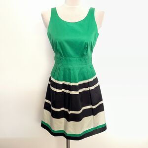 The Limited Women's A-Line Pleated Dress Size 2 Green Black Ivory Sleeveless
